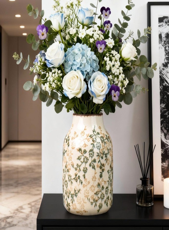 Fitous Green Vinatge Vase, Farmhouse Rustic Ceramic Flower Vase, Antique Chinoiserie Vases, Decorative Ice Cracked Large Vases for Home Decors, Living Dining Room Table, Shelf Decor, Office, 7.8 Inch - Image 3
